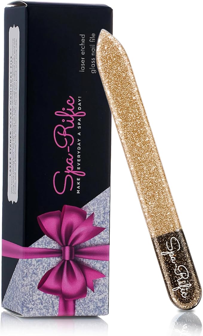 Spa-Rific Nano Laser Etched Glass Manicure Files, Professional Heavy Duty Nail Care Kit for Men, Women, and Adults - Single Gold