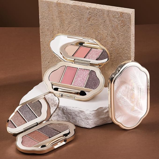 4 Color Eyeshadow Palette, Matte and Shimmer Powder Makeup, Highly Pigmented Blendable Shadows, Long-Lasting Waterproof, Natural Nude Brown Pink Shades (5#, 1 Count (Pack of 1))