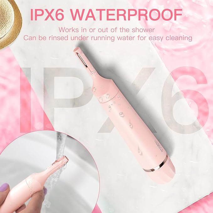 HEBECA Nose Hair Trimmer for Women, 3in1 Electric Eyebrow Trimmer Waterproof Facial Hair Removal Rechargeable Hair Shaver Razor for Nose Ear Eyebrow Peach-Fuzz Lips Chin FT3001 Pink (Pink)