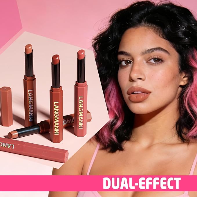 Jolilab 2Pcs Velvet Matte Lipstick Nude Matte Soft Dark Color Stick High Pigmented Long-Lasting Waterproof Lip Stick Lip Balm Beauty Cosmetics Gift for Girls and Women(#07+08)