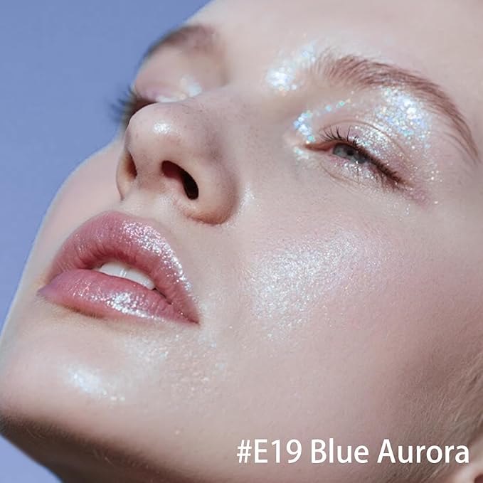Glitter Cream Eyeshadow Stick, Blue Holographic Eye Shadow Stick, Long-Lasting and Blendable High Pigmented Single Eyeliner Makeup for Women, 19 Blue Aurora