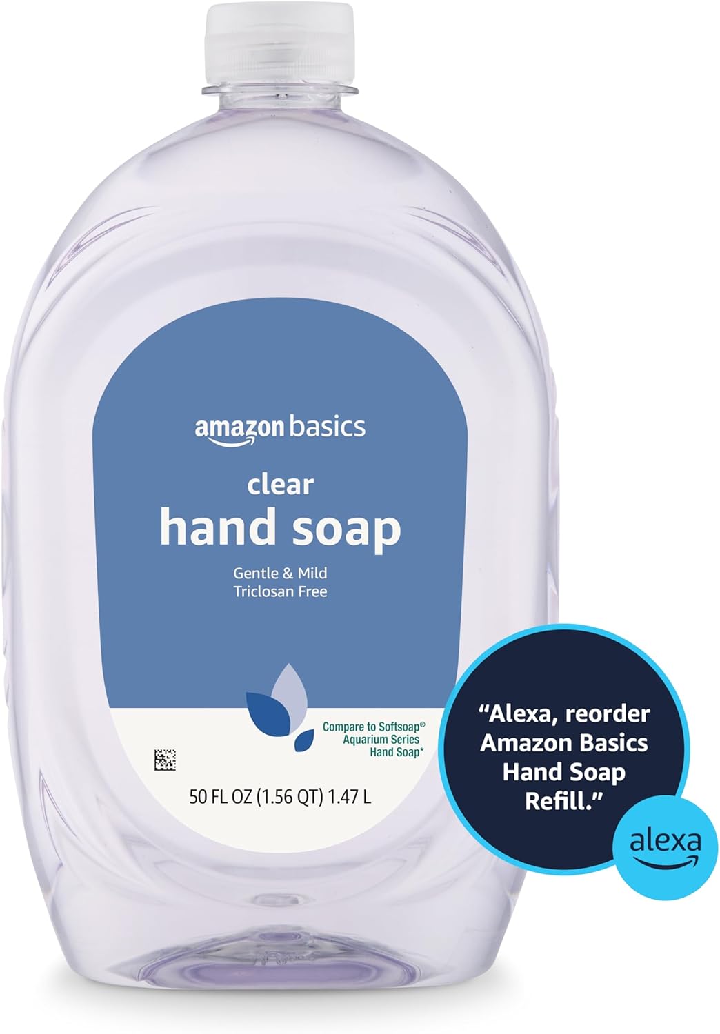 Gentle & Mild Clear Liquid Hand Soap Refill, Triclosan-Free, Dermatologist-Tested, Ph Balanced, Cruelty-Free, 50 Fluid Ounces, 1-Pack (Previously Solimo)