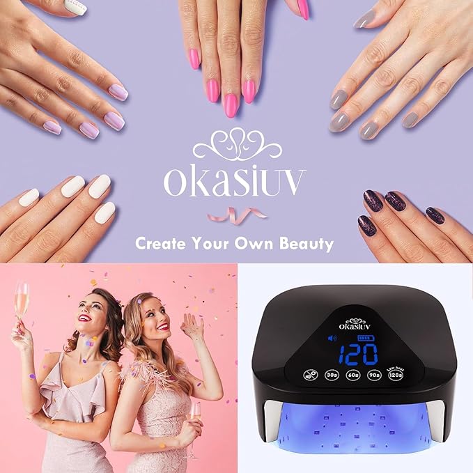 Okasiuv UV LED Nail Lamp with UV Gloves,Magnetic Metal Mirror Base Cordless Nail Dryer, Gel Polish Curing Light with 4 Timers,Touch Control Display,Auto Sensor for Professional Salon & Home