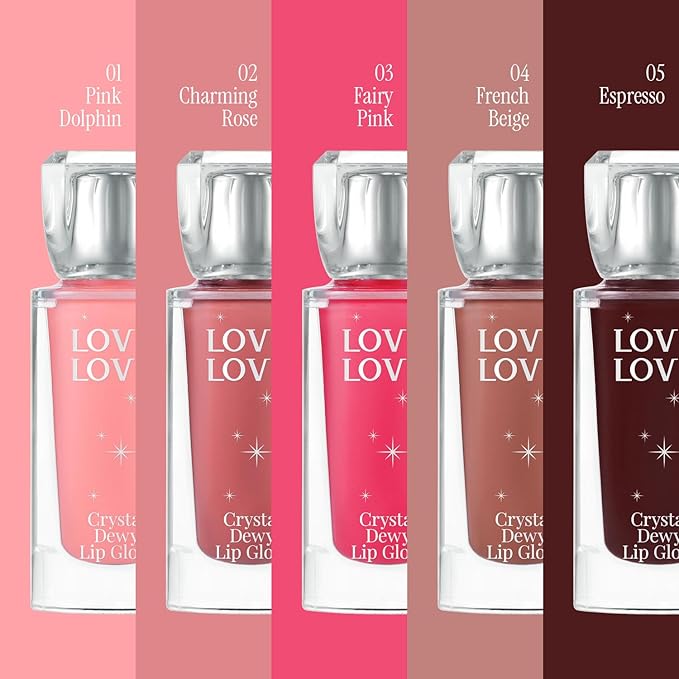 LOVB LOVB Crystal Dewy Lip Gloss | Lightweight & Non-Sticky | High-Shine & Long-Lasting | Hydrating Korean Lip Care Gloss | 0.17 oz. (02 CHARMING ROSE)