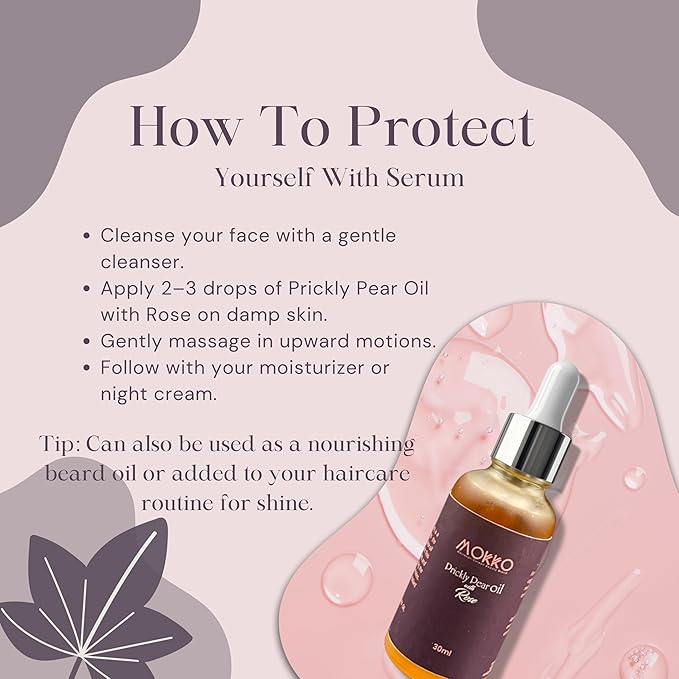 Mokko Prickly Pear Oil with Rose – Hydrating & Brightening Facial Oil with Moroccan Prickly Pear & Rose Extract – Anti-Aging, Evens Tone, 30ml