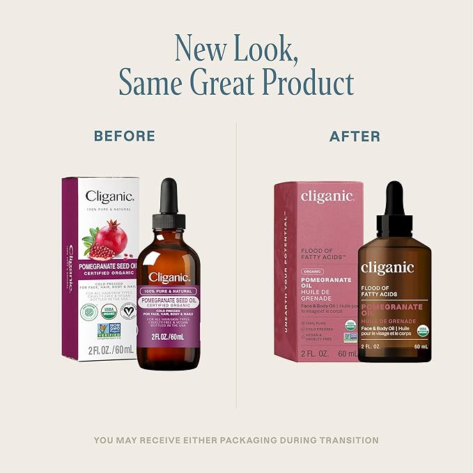 Cliganic Organic Pomegranate Seed Oil, 100% Pure (2oz) - For Face, Skin | Natural Cold Pressed Unrefined