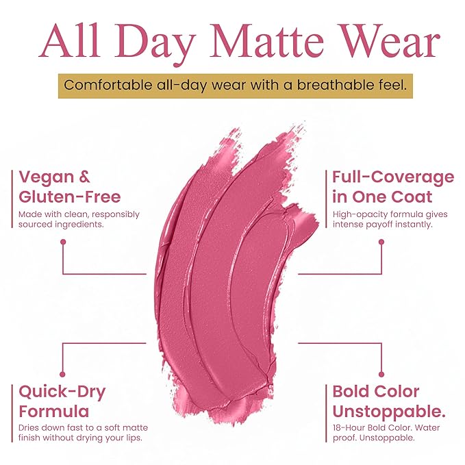 Liquid Lipstick & Lip Liner Set for Women – Smooth Matte French Kiss Shade, Long-Lasting Waterproof Lipstick, Smudge-Resistant Lip Makeup, Soft Glide Liner – Vitamin E & Shea Butter