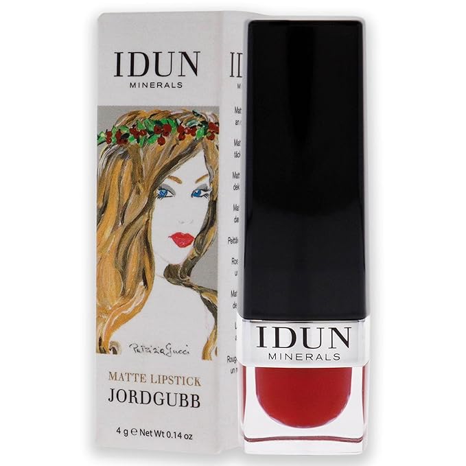 Idun Minerals - Matte Lipstick - Vegan Formula - Highly Pigmented - Nourishes, Hydrates And Softens Lips - Rich Color Payoff - Long Lasting Wear - Suitable For All Skin Types - Jordgubb - 0.14 Oz