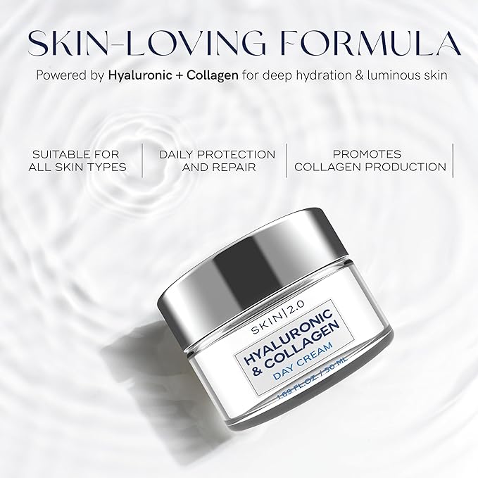 Skin 2.0 Hyaluronic Acid & Collagen Face Moisturizer – Deep Hydration, Firming & Anti-Aging Day Cream For Dry Skin – Dermatologist Tested, Korean Skin Care For All Skin Types, Clean Beauty – 1.69 Oz