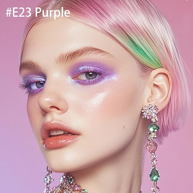 Glitter Cream Eyeshadow Stick, Purple Holographic Eye Shadow Stick, Long-Lasting and Blendable High Pigmented Single Eyeliner Makeup for Women, 23 Purple