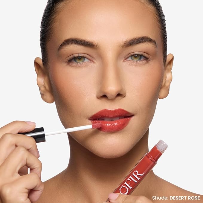 OFIR Hue Hydrator Sheer Lip Jelly, Luminous Gloss, Plant-based, Hydrating, Subtle Color, 0.135 fl oz (Desert Rose - Brick Brown)