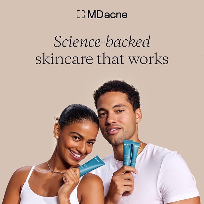 MDacne 3 Step Face Acne Treatment Kit, Benzoyl Peroxide Cream 2.5%, Salicylic Acid Cleanser, Niacinamide Moisturizer – Medicated Plant-Based Skincare for Adult & Teen Acne, 30 Day Kit