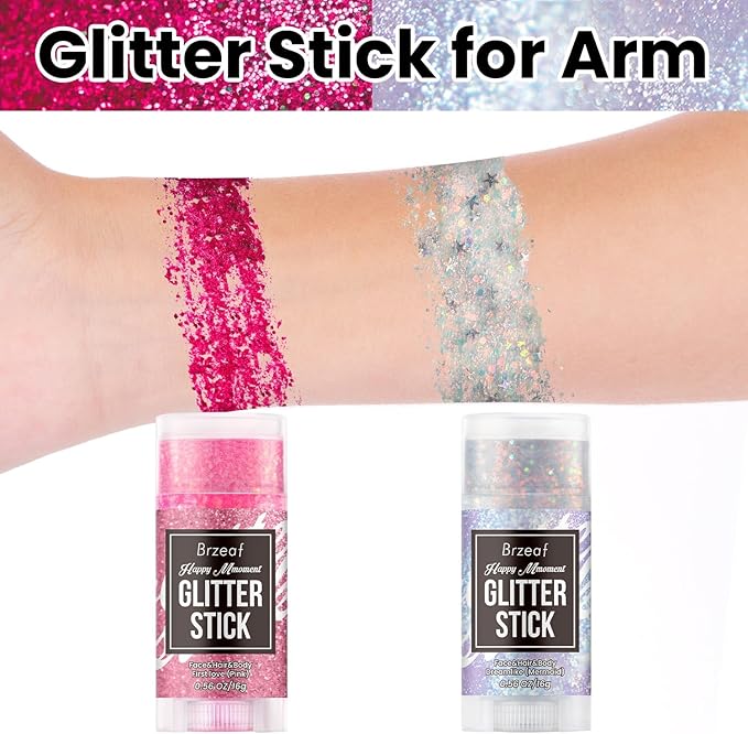 Brzeaf Waterproof Mermaid Glitter Stick, Shimmery& Long Lasting, Christmas Hair Eyeshadow Face Body Glitter, Singer Concert Music Rave Festival, Glitter Stick Makeup & Face Glitter Gel for Women Men
