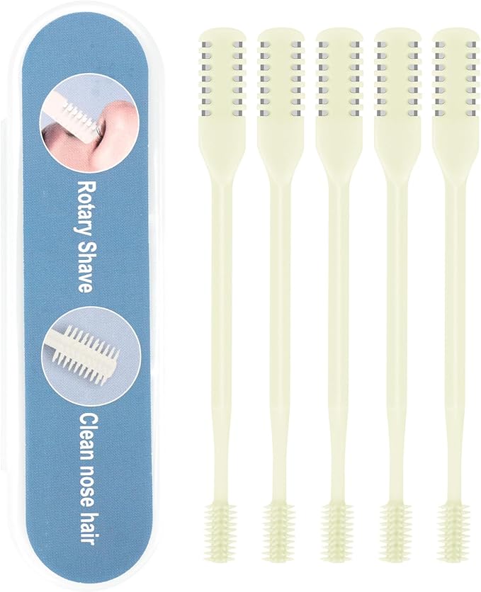5PCS 2-in-1 Nasal Hair Cutter, Upgrade Manual Double Sided Nose Hair Trimmer Cutter for Women and Men 360°Rotating Nose Hair Remover Grooming Tool knife Razor Portable Nostril hair kit (Beige)