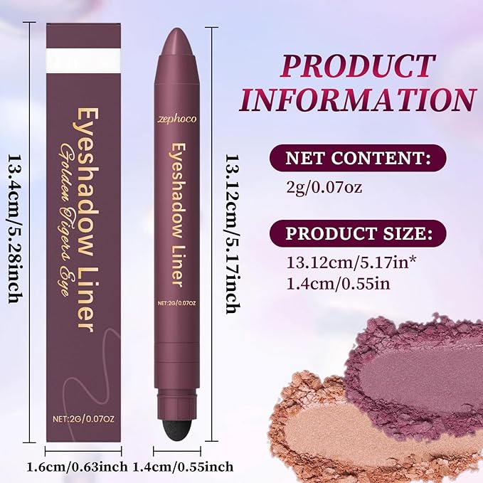 Shadow Liner, 2-in-1 Eyeliner & Eyeshadow, Waterproof Eye Shadow Crayon, Smooth, Easy to Color,Duo Eyeshadow Stick for Effortless Smoky or Natural Eye Makeup(Purple + champagne gold