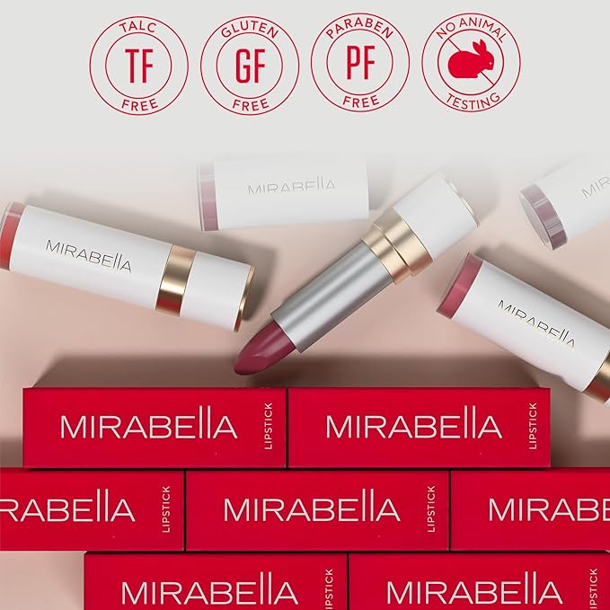 Mirabella - Sealed with a Kiss Full-Coverage Moisturizing Lipstick, Richly Pigmented, Creamy Lip Makeup, Hydrating Mineral-Based Lip Color with Antioxidant Vitamin E, Shine Shades, Rosy Rogue