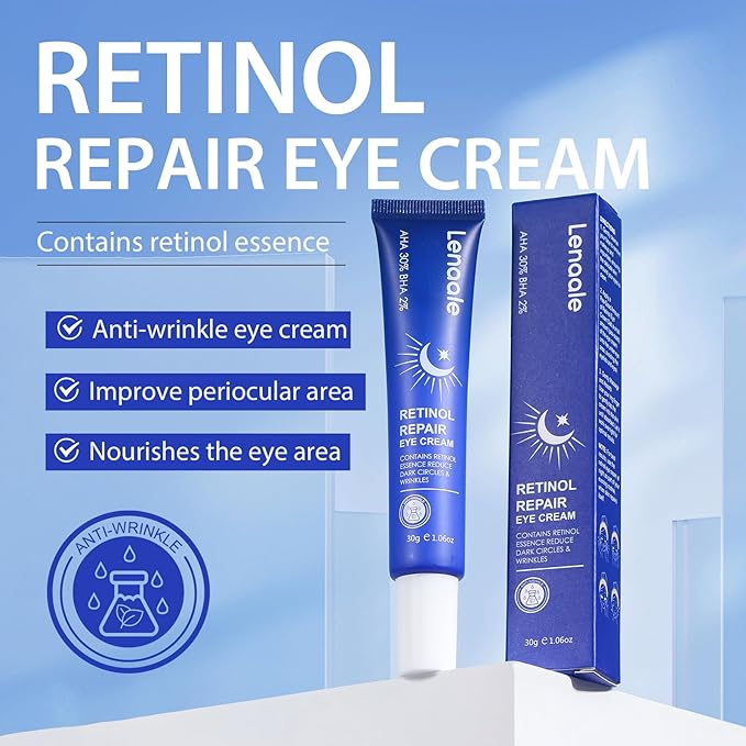 Retinol Eye Cream, Hydrating Under Eye Care Daily Wrinkle Cream, Infused with AHA30% to Smooth and Hydrate Skin, Eye Crea for Dark Circles Treatments, Reduce Under Eye Bags, Smooth Wrinkles