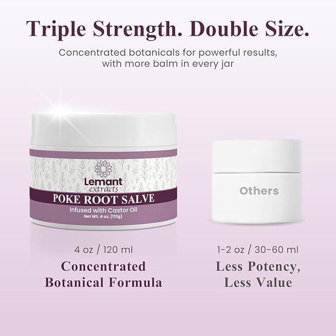 Lemant Organic Poke Root and Castor Oil Salve (4 oz) - Herbal Poke Root Salve infused with Castor Oil, Calendula, Plantain, Red Clover, Boswellia, Shea Butter, and Lavender