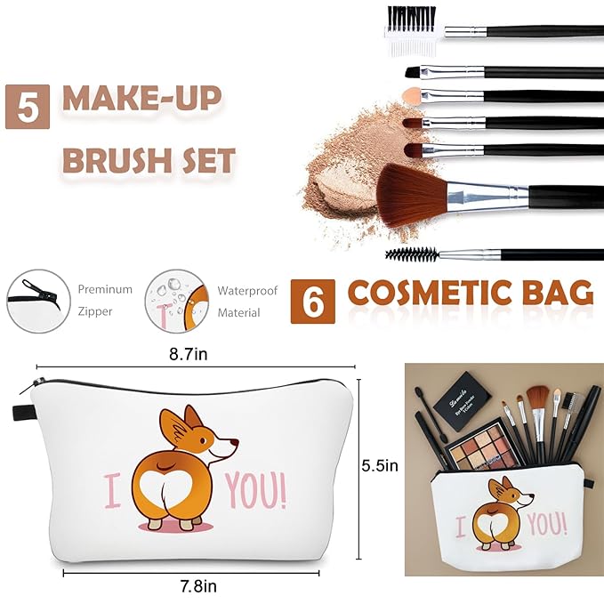 All in One Makeup Kit For Girls - 16 Colors Purple Eyeshadow Palette,7Pcs Makeup Brushes,Waterproof Eyeliner Pencil,Eyebrow Powder,Mascara,Corgi Cosmetic Bag,Women and Teens Makeup Gift Set