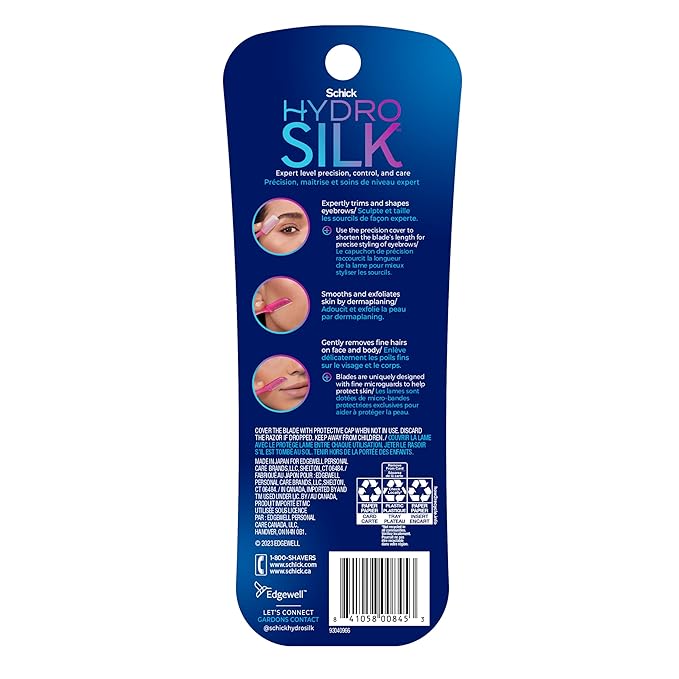 Schick Hydro Silk Touch-Up Dermaplaning Tool with Precision Eyebrow Cover, 9ct | Dermaplane Razor, Face Razors for Women, Peach Fuzz Remover | Beauty Stocking Stuffer