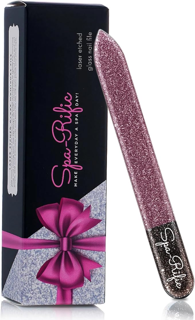 Spa-Rific Nano Laser Etched Glass Manicure Files, Professional Heavy Duty Nail Care Kit for Men, Women, and Adults - Single Pink