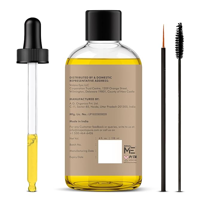 Majestic Pure Castor Oil with Applicator - 100% Pure & Natural - Premium Grade, Cold Pressed, Hexane Free - Hair, Eyelashes, Eyebrows, Nails - Moisturizing & Nourishing - 4 Fl Oz
