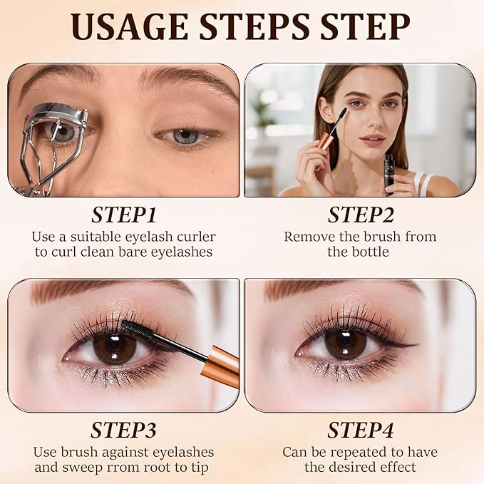 2 PCS 4D Waterproof Silk Fibre Thick Lengthening Mascara, Long Lasting Smudge-Proof Curling Eyelashes Mascaras with No Flaking Black Volume and Length Natural, All Day Full