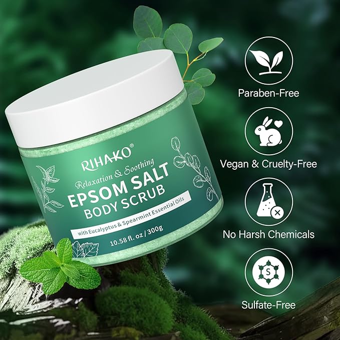 Eucalyptus Epsom Salt Body Scrub,Exfoliating detox body scrub,Relax & Relief with Eucalyptus & Spearmint Essential Oils, Deeply Nourishes for Smooth, Radiant Skin–Valentine’s Day Gift for Her/Him