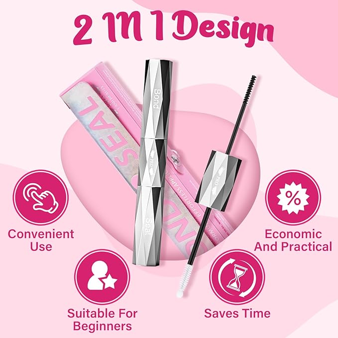 Lash Bond and Seal Waterproof Bond and Seal Cluster Lash Glue & Seal for Lash Clusters Aftercare Sealant Super Strong Hold Long Time(Black Bond & Sealer)