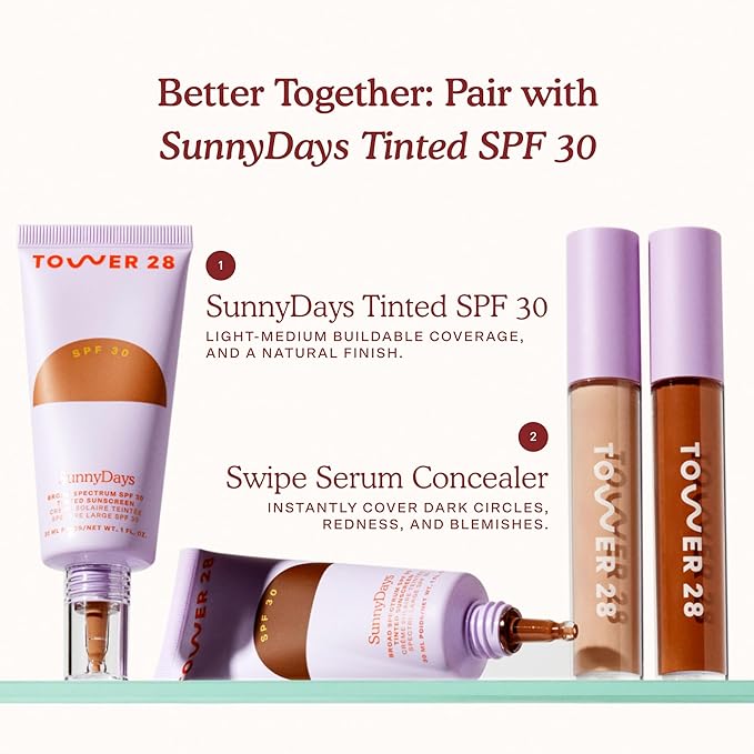 Tower 28 Beauty Swipe Serum Concealer - Hydrating Buildable Medium-Coverage Concealer with Skincare Benefits for Sensitive Skin - Shade 16 SB, Deep with Neutral Undertones, 0.22 Fl Oz