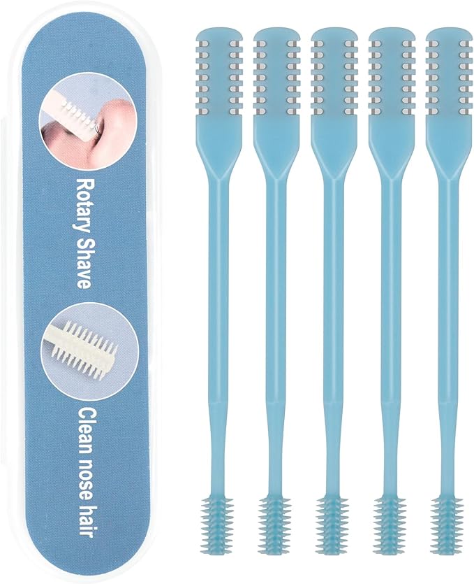 5PCS 2-in-1 Nasal Hair Cutter, Upgrade Manual Double Sided Nose Hair Trimmer Cutter for Women and Men 360°Rotating Nose Hair Remover Grooming Tool knife Razor Portable Nostril hair kit (Sky Blue)