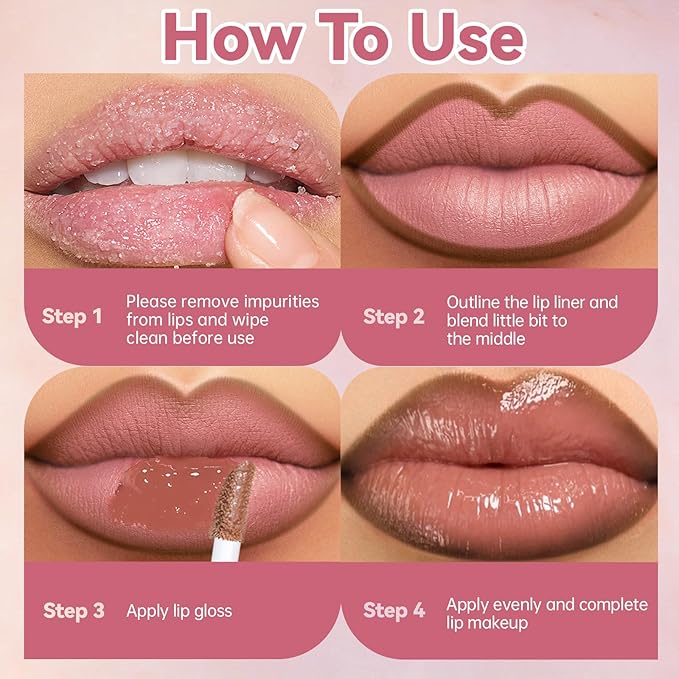 Lip Liner Gloss Lip Combo Set, 2 in 1 Lip Duo Dark Red Lip Liner Lipstick Glossy Nourishing Cherry Cola Gloss Lip Kit, Smooth Quick Fuller Plumping Juicy Lip Makeup for Women07#Burgundy