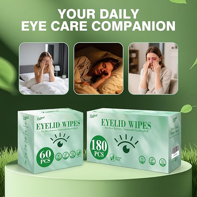 180PCS Tea Tree Oil Eyelid Wipes – Individually Wrapped Eye Lid Cleaning Wipes,Soothing For Sensitive Eyes, Stay Hydrated Lid Wipe