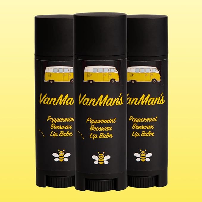 VanMan Beeswax Lip Balm Tube – Organic Beeswax with Coconut and Sweet Almond Oils, Lanolin, and Peppermint Oil – Hydrating Moisturizer for Dry Lips – Peppermint – 3 Tube Pack