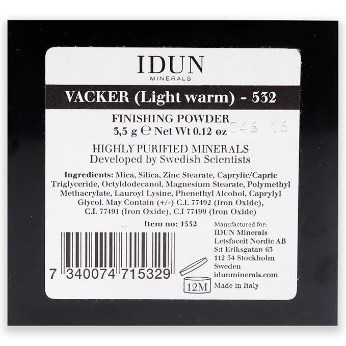 IDUN Minerals Setting Finishing Powder - Natural, Pigmented, Full Coverage Formula - Semi-Matte Finish - Velvety and Smooth Pressed - Cruelty Free, Vegan Makeup - Vacker 532 Light Warm - 0.12 oz