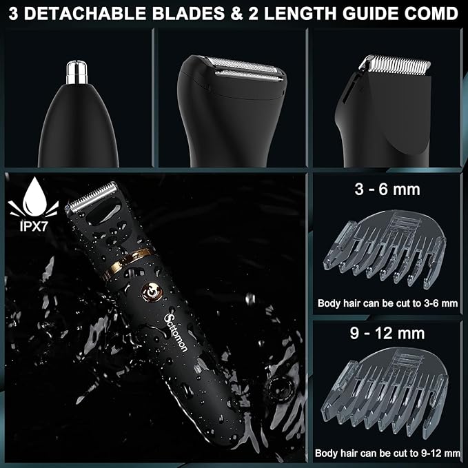 Scttomon Electric Groin Hair Trim Ball Trimmer for Men Body Shaver Below-The-Waist Groomer Nose Hair Trimmer Waterproof Cordless 3 in 1