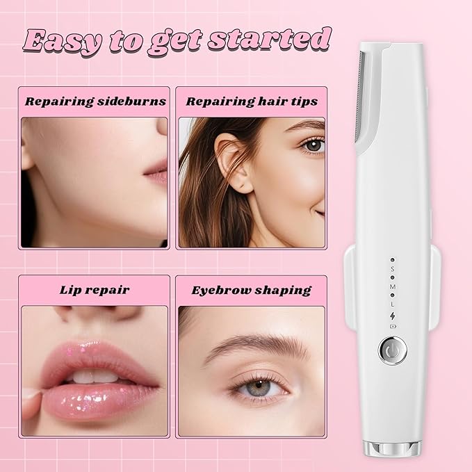 Dermaplane Razor for Women Face - Rechargeable 2-in-1 Electric Facial Razor & Eyebrow Trimmer with LED Light, Painless Peach Fuzz Hair Remover & Exfoliator, 3 Speeds, Includes 4 Blades (White)