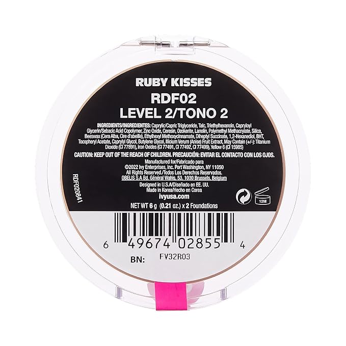 Ruby Kisses Cream Foundation 3D Face Creator 2-Color Foundation and Concealer, 12 Hour Wear Long Lasting, Medium to Full Coverage (Level 2)