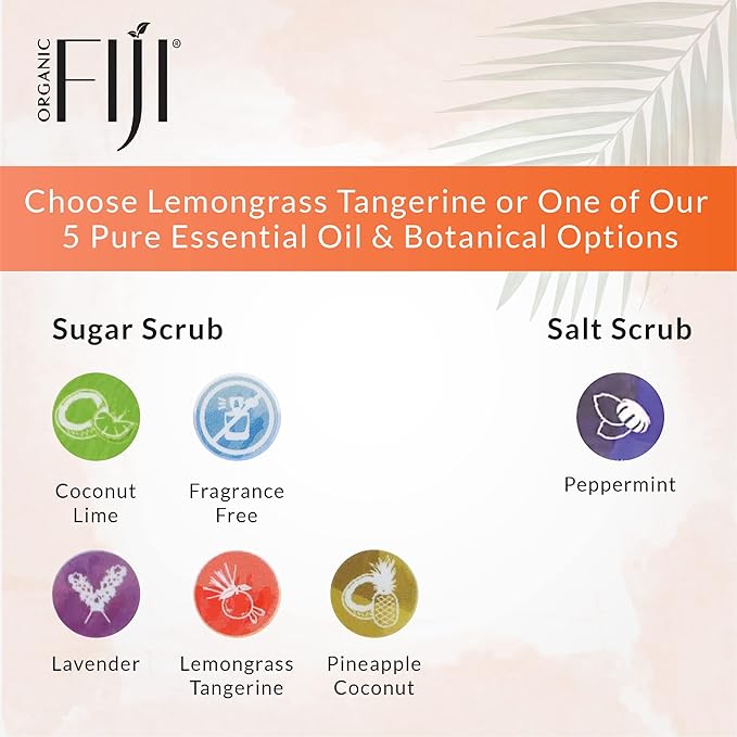 Organic Fiji Whole Body Scrub - Infused with Coconut Oil, Exfoliating Sugar Scrub for Smooth and Soft Skin, Exfoliates & Restores Skin's Natural Biosphere, Lemongrass Tangerine 20 oz