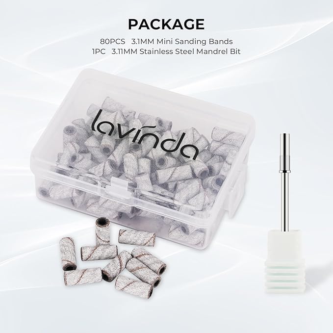 Lavinda Sanding Bands for Nail Drill with 3.1mm Mandrel Bit, 80 Piece Set Mini Small Sanding Bands Nail Drill Bits for Acrylic Nails Gel Manicures and Pedicures (120 Grit, Zebra)