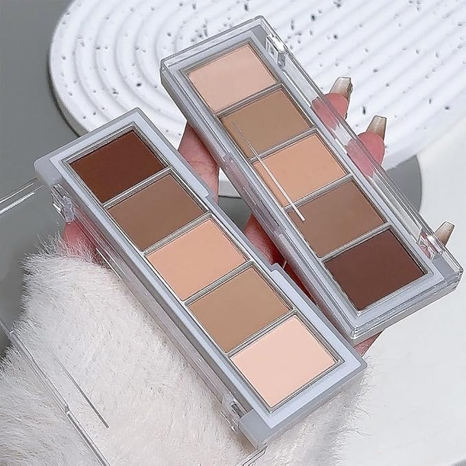 AMY'S DIARY Neutral Nude Brown Eyeshadow Palette Makeup, 5 Colors Cool-Toned Velvety Matte Finish, Nude Taupe Eye Shadows, for Brown Eyes Long Lasting Naturing-Looking (#01)