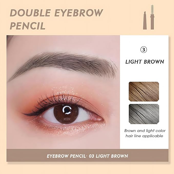 O'CHEAL Light Brown Eyebrow Pencil for Women, Premium Eye Brow Pencil with Spoolie Brush, Longwearing for Perfect Brows, Precision, Defines, Universal Waterproof Double-head Eyebrow Pen