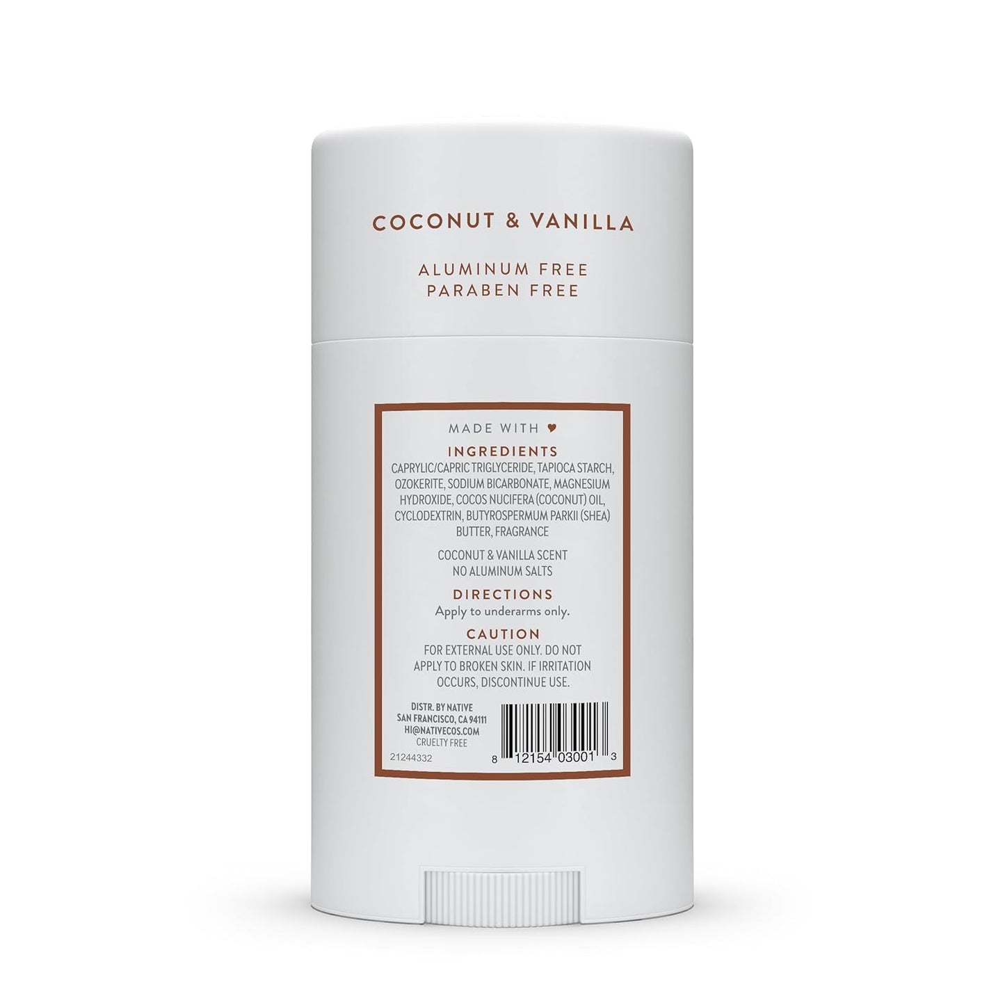Deodorant Contains Naturally Derived Ingredients, 72 Hour Odor Control, Deodorant for Women and Men, Aluminum Free, Coconut & Vanilla 2.65Oz