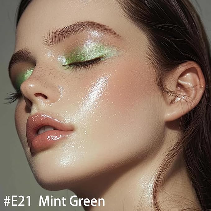 Glitter Cream Eyeshadow Stick, Green Holographic Eye Shadow Stick, Long-Lasting and Blendable High Pigmented Single Eyeliner Makeup for Women, 21 Mint Green