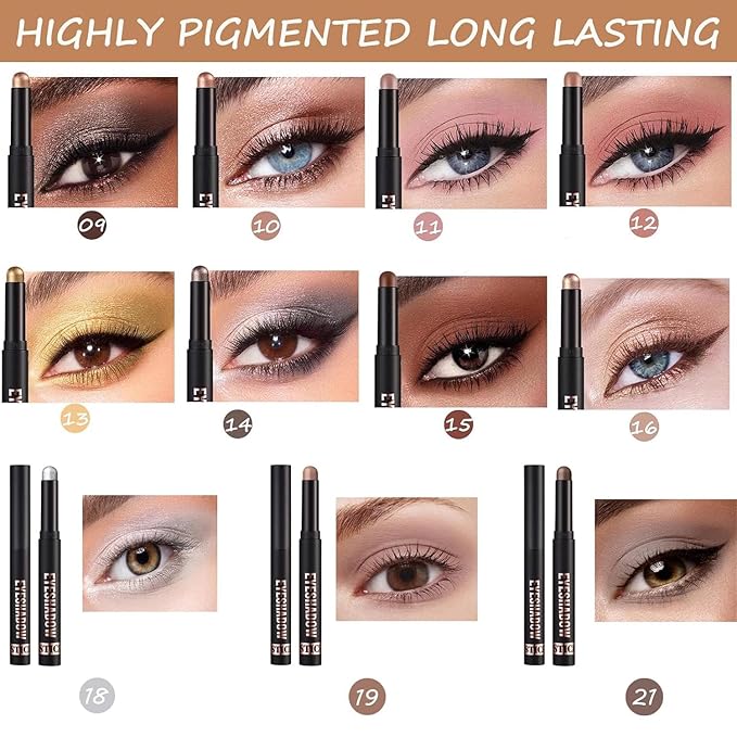 Gray Brown Matte Eyeshadow Stick Makeup,Matte Cream Eye Shadow Pencil,High Pigmented Crease proof Glitter Eye Shadow Brightener Stick,Waterproof Long Lasting Eye Highlighter Crayon Eyeliner