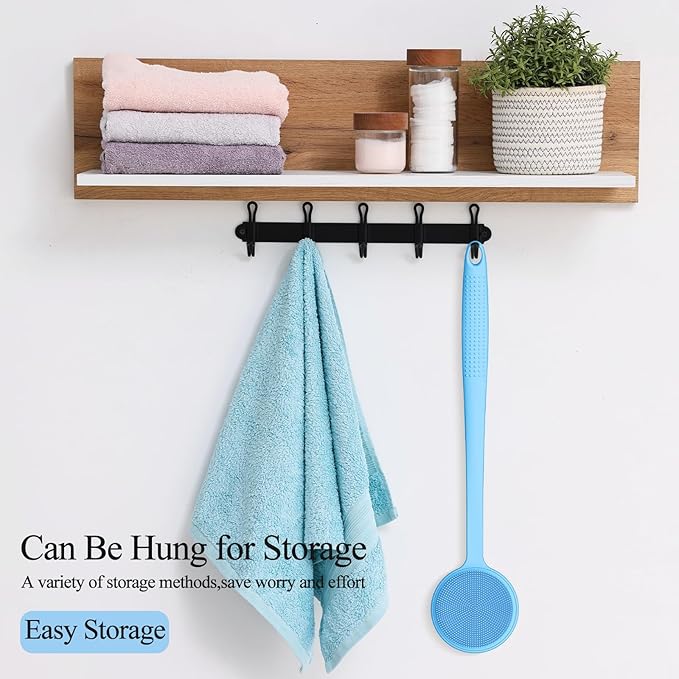 Silicone Back Scrubber for Shower, 17in Lengthen Long Handle Body Brush, Double Sided Shower Brush for Shower Exfoliating and Massage Can Produce Rich Foam, Long Handle Back Scrubber for Men