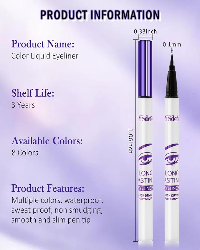 Liquid Eyeliner Pen, Purple Waterproof Long Lasting Colored Eye liner Pen with Precision Tip, Matte Colorful Smudgeproof High Pigment Eyeliner Pencil, Christmas Party Eye Makeup Gift for Women-05
