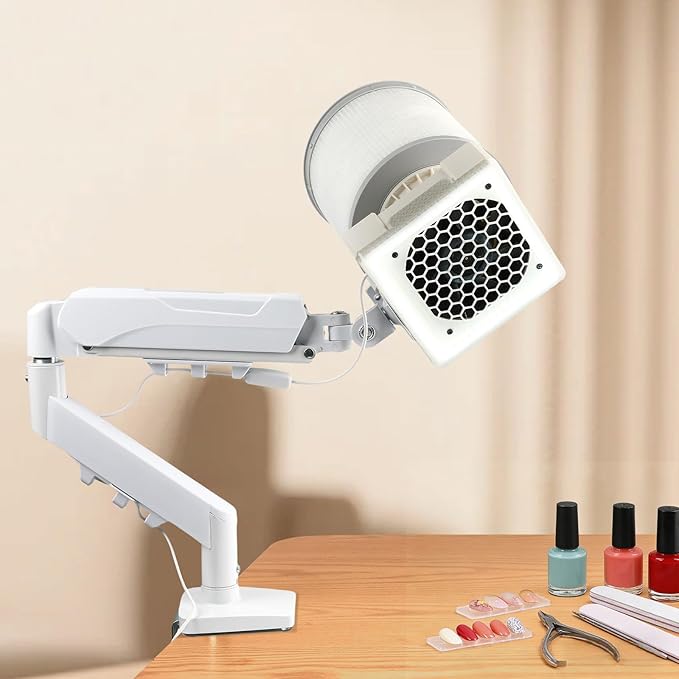 ANGNYA Professional Nail Dust Collector, Super Strong Suction and Built-in LED Lamp, Nail Fan Vacuum Dust Collector with Universal Table Mount for Nail Techs and Salon, UA002 V1.5
