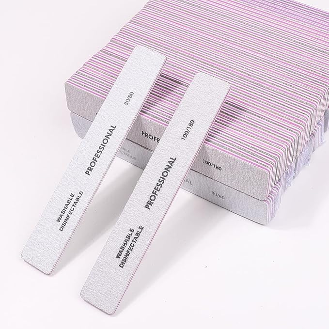 Klimonla 25PCS Professional Rectangular Emery Board Nail Files, 80/80 Grit Dual-Sided Buffer, Reusable Nail Filing Tools for Natural & Acrylic Nails, Home & Salon Manicure Supplies