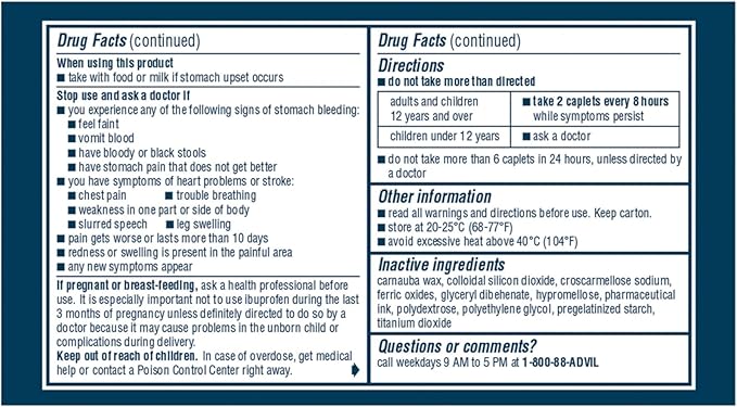 Advil Dual Action Coated Caplets, 125 Mg Ibuprofen and 250 Mg Acetaminophen per Dose (2 Dose Equivalent) for 8 Hour Pain Relief - 216 Count